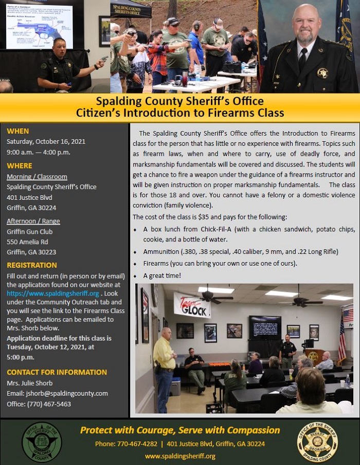 Spalding County Sheriff's Office Introduction to Firearms Class Flyer