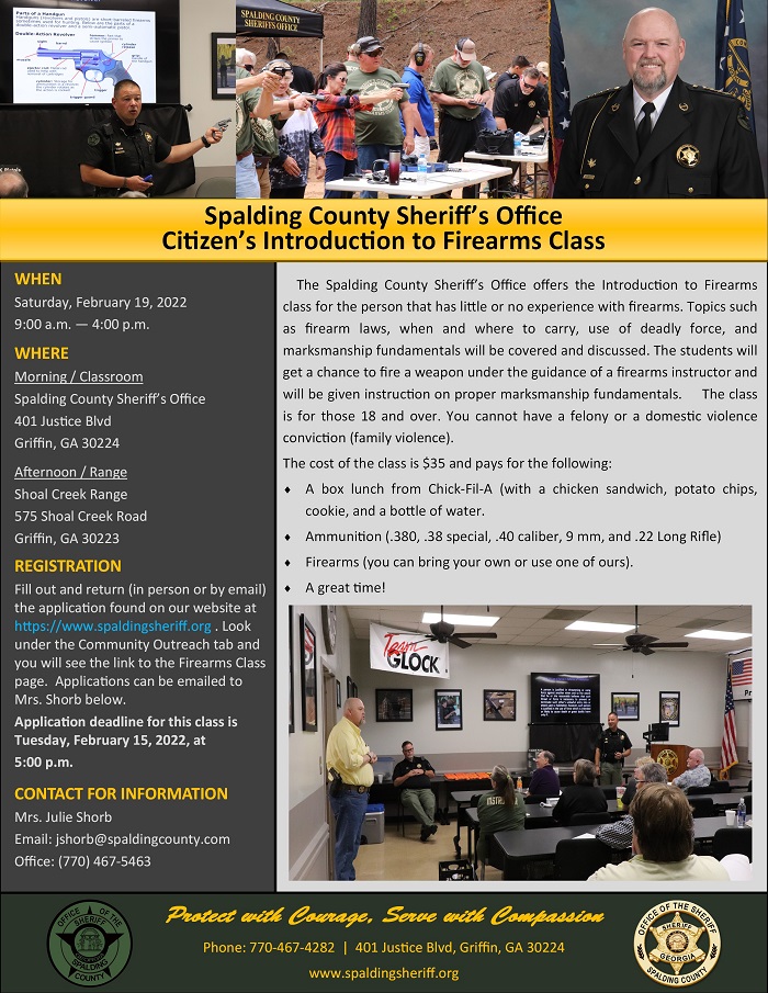 Spalding County Sheriff's Office Introduction to Firearms Class Flyer