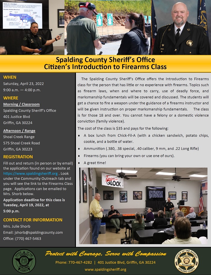 Spalding County Sheriff's Office Introduction to Firearms Class Flyer
