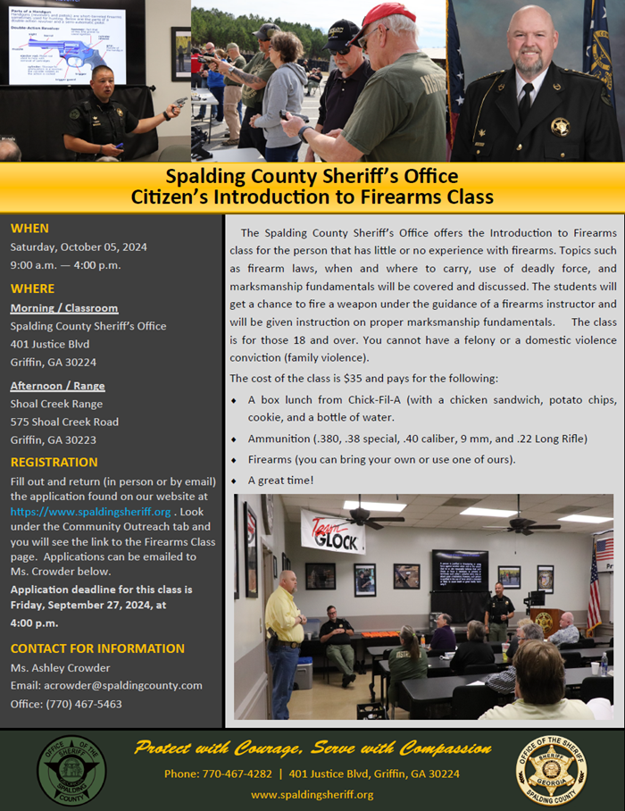 Spalding County Sheriff's Office Introduction to Firearms Class Flyer